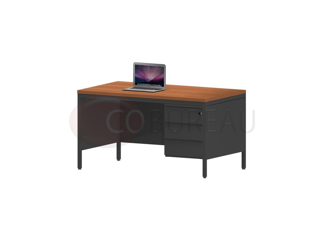 Bureau demi-ministre 140 cm métal caisson 3 tiroirs