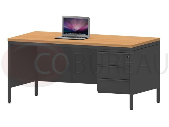 Bureau demi-ministre 160 cm métal 3 tiroirs