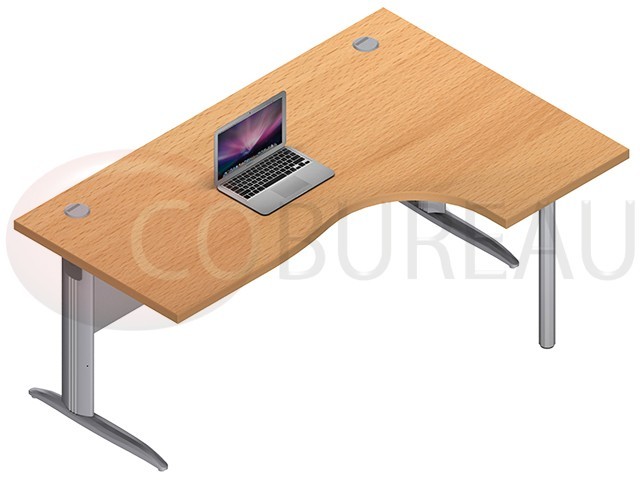 Bureau compact 180 cm Pro métal avec caisson métallique hauteur bureau  pieds en L