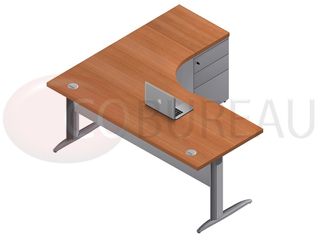 Bureau compact 180 cm Pro métal avec caisson métallique hauteur bureau  pieds en L