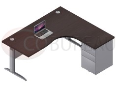 Bureau compact 180 cm Pro métal avec caisson hauteur bureau 2