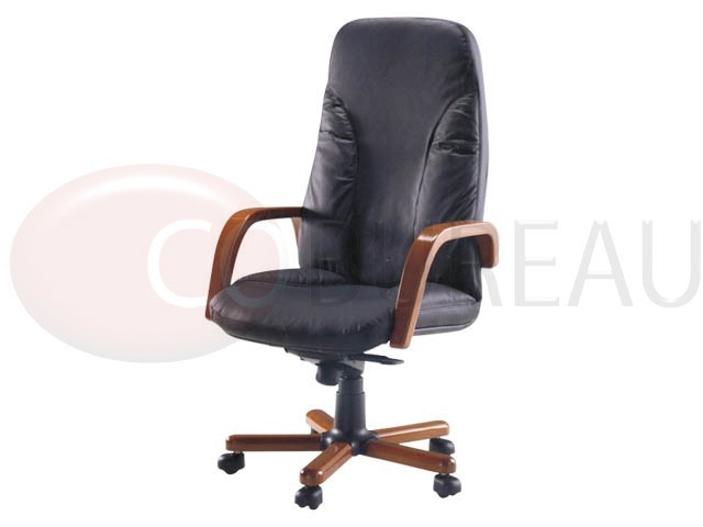 Fauteuil direction Ares - Cuir Noir - Finition bois