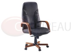 Fauteuil direction Ares - Cuir Noir - Finition bois 2