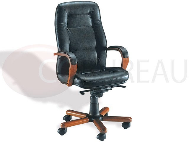 Fauteuil direction Zenia - Cuir Noir - Finition bois